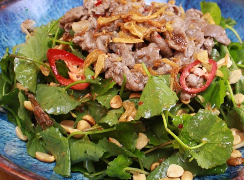 gỏi rau má trộn thịt bò cach lam goi rau ma tron thit bo