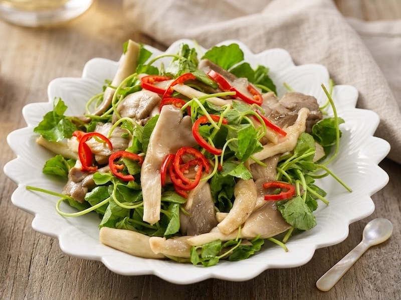 Gỏi rau má chay nấm bào ngư goi rau ma chay nam bao ngu