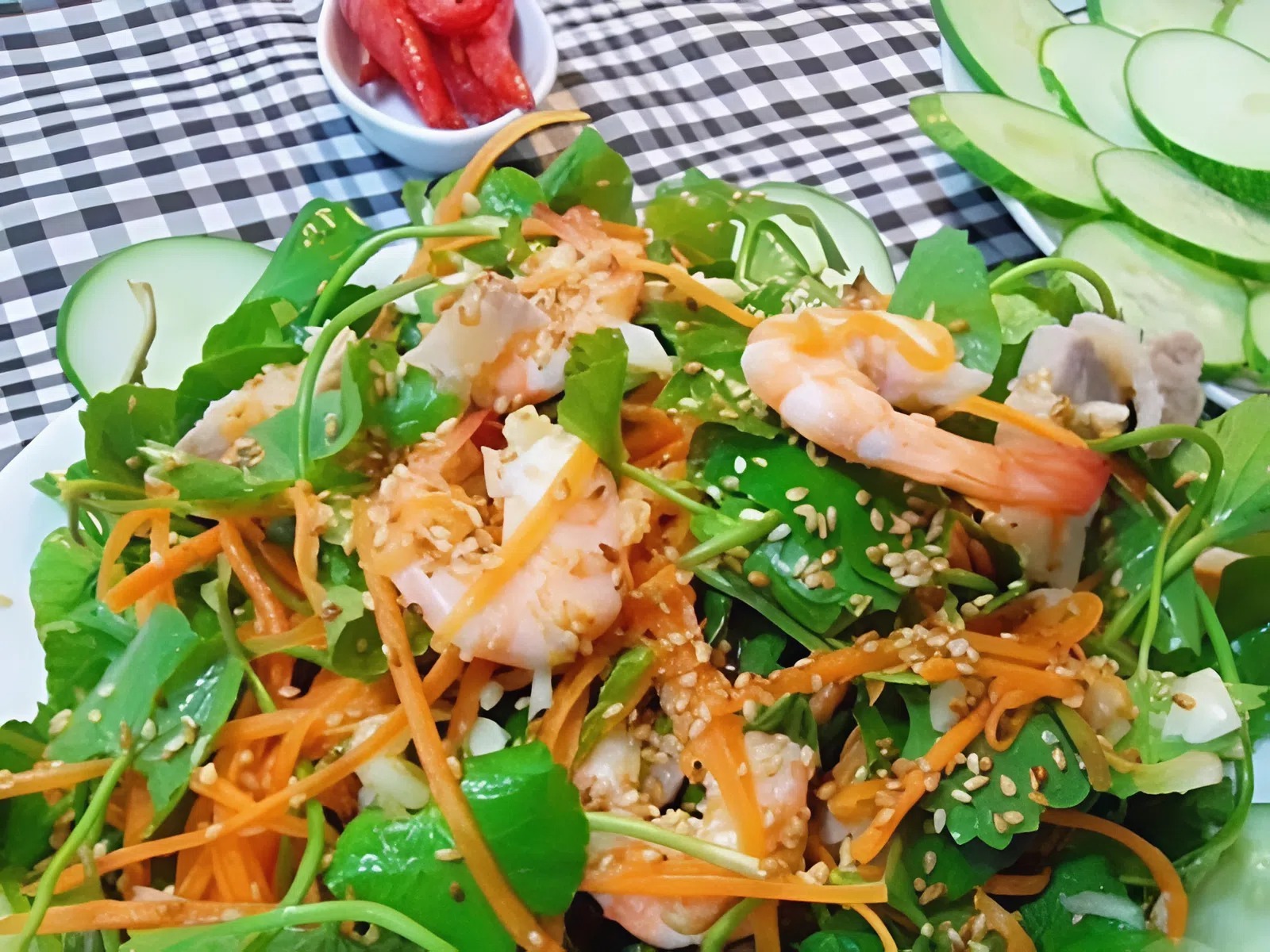 Cách làm gỏi rau má tôm thịt cach lam goi rau ma tom thit