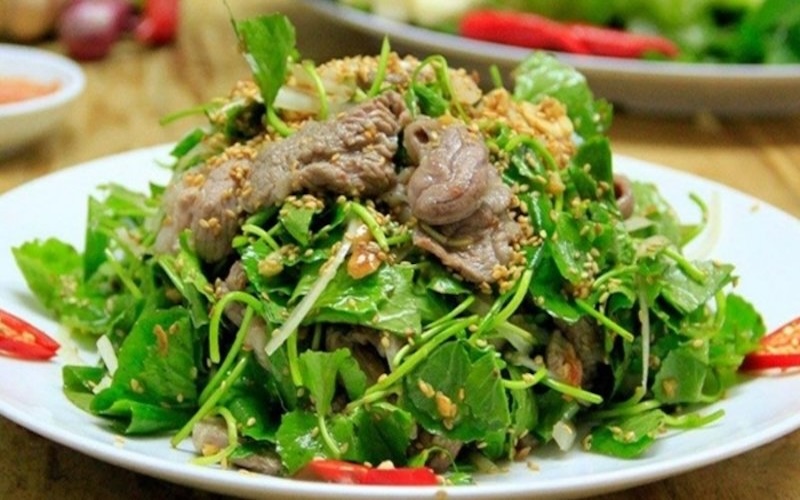 Cách làm nộm rau má thịt bò cach lam nom rau ma thit bo